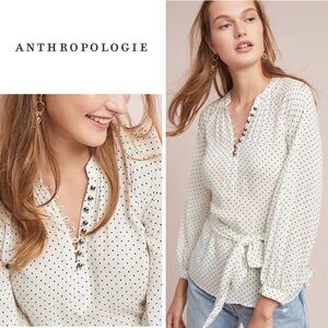 Maeve By Anthropologie Lucy Polka Dots Blouse White Size 0